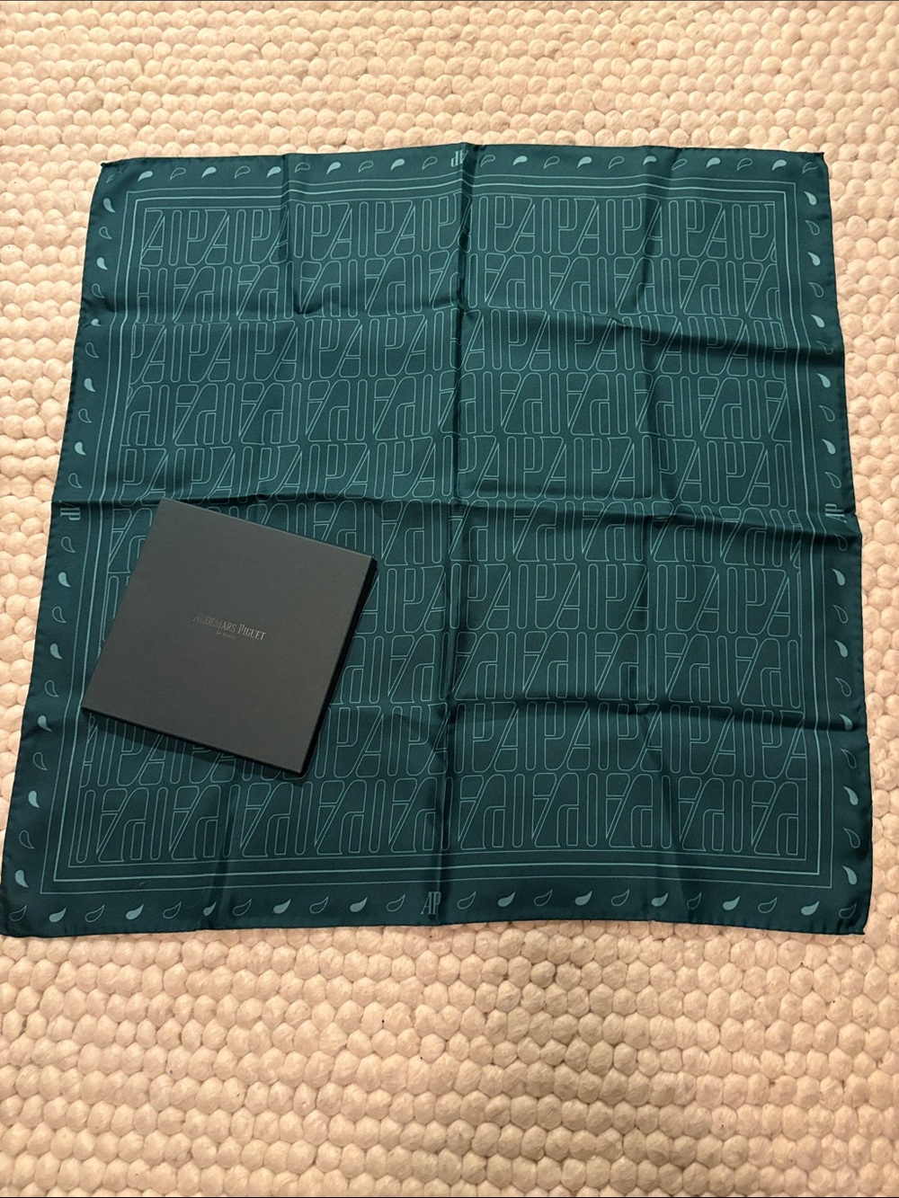 Audemars Piguet Teal Silk Pocket Square/Scarf with Tonal Monogram
